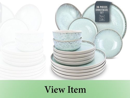 32 Piece Dinnerware Sets for 8 - Mediterranean Stoneware Dinnerware Set - Microwave Safe Dinner Plates and Bowls Sets for 8, Ceramic Dish Set, Bowl and Plate Sets for 8, Beige Blue Dishes Set for 8