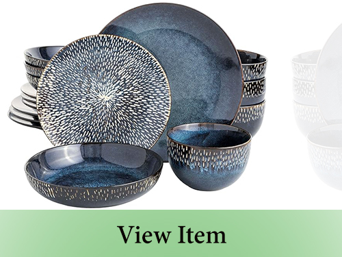Gibson Elite Matisse 16 Piece Double Bowl Dinnerware Set, Cobalt Blue, Service for 4 (16pcs)
