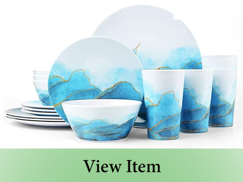 Melamine Dinnerware Sets 16 Pcs Dish Set Plates Bowls Cups Unbreakable for Kitchen Dinner Outdoor Indoor Service for 4 at mistore mi-store